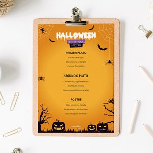Szablon menu Halloween | Cyfrowy plik A4 do wydrukowania z możliwością dostosowania projektu | Szablon JPG i Word dla restauracji