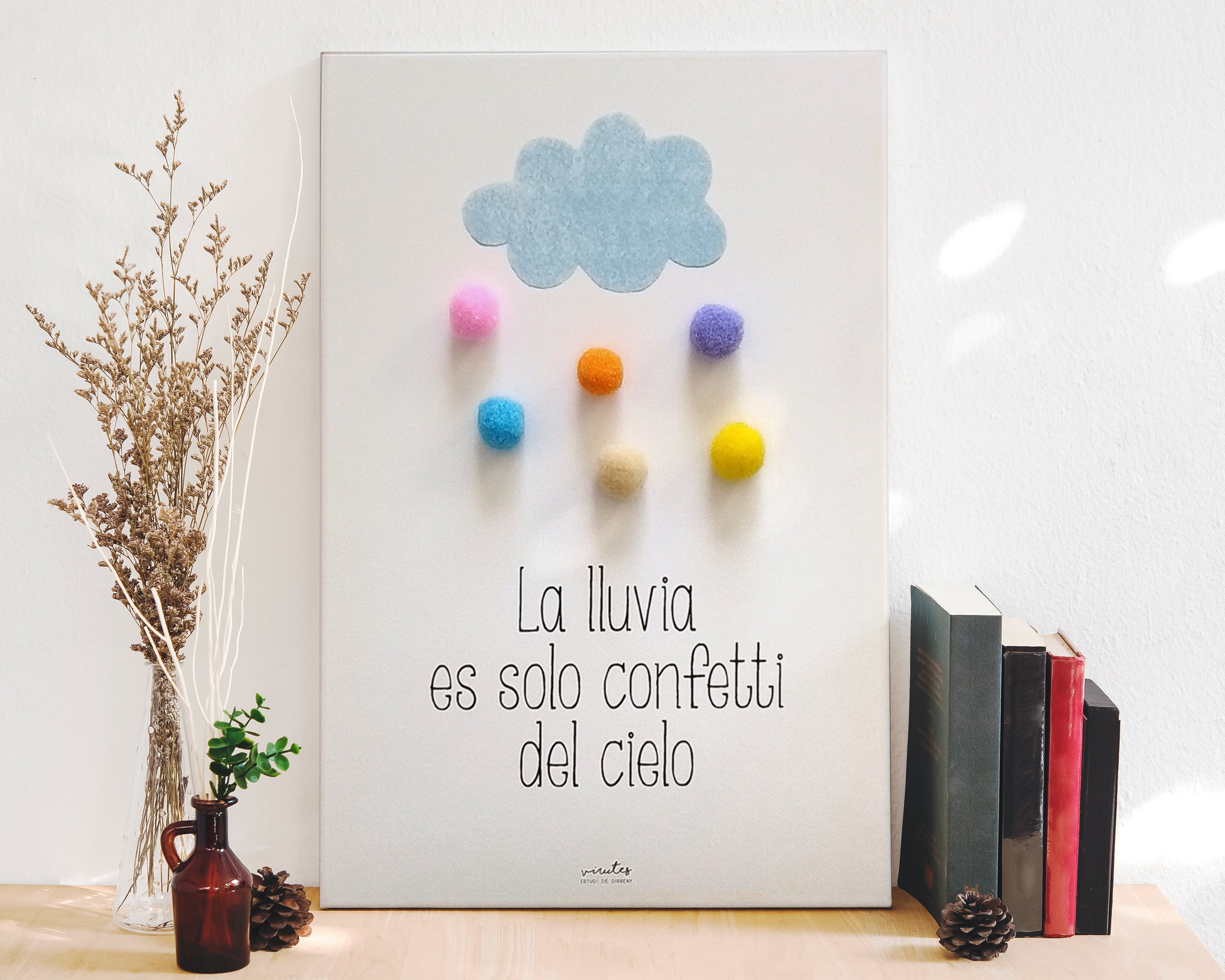 Print Rain is just Confetti, A4 size, printed sheet, illustration for babies
