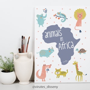 Lámina infantil África, tamaño A4, lámina impresa, ilustración para bebés