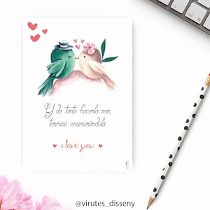 Tarjeta de amor Pajaritos // Envía unas palabras de amor // Dime que quieres que le escriba y en pocos días lo recibirá // Envío seguro