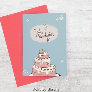 Tarjeta Cumpleaños Feliz // Tarjeta díptica // Parte interna blanca // Si quieres, yo puedo escribir el mensaje // Disponible en Catalán