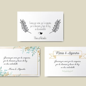 Tarjeta de agradecimiento para boda, personalizables, varios modelos, palabras de agradecimiento