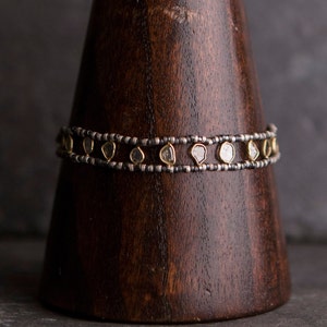 Diamond slice and oxidised silver bracelet