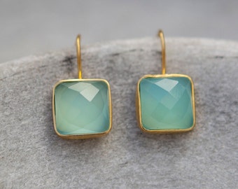 Aqua chalcedony and gold vermeil drop earrings