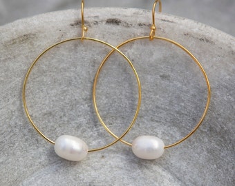 Pearl and gold vermeil hoop earrings