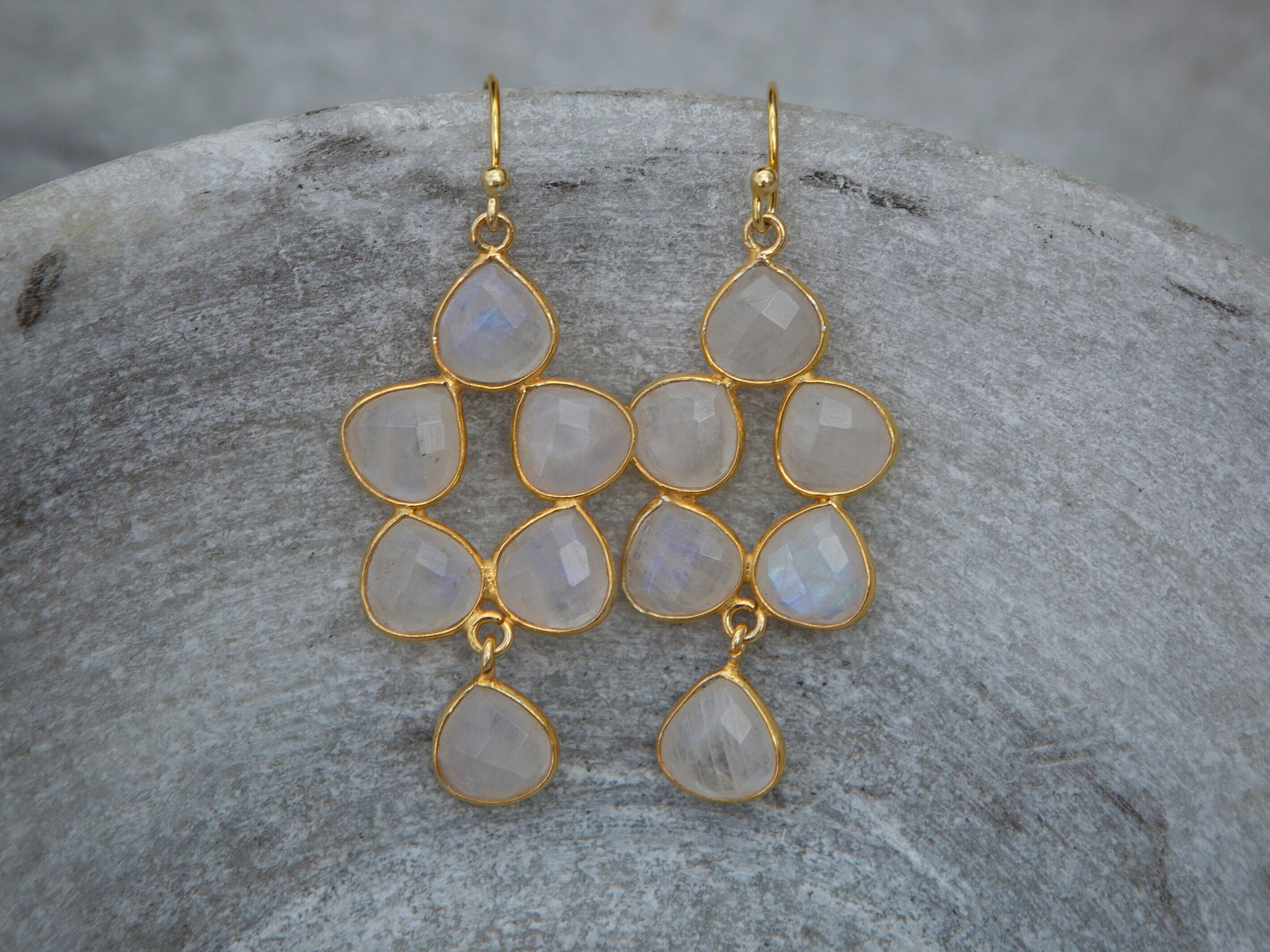 Moonstone small chandelier earrings, gold vermeil