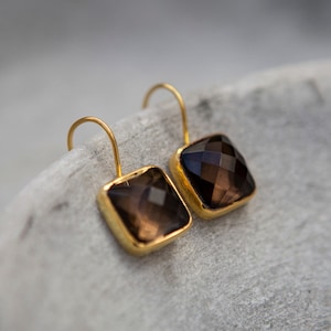 Smokey Quartz drop earrings, gold vermeil