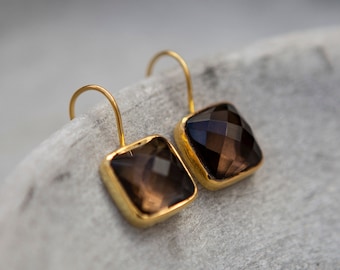 Smokey Quartz drop earrings, gold vermeil