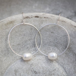 Pearl and sterling silver hoop earrings