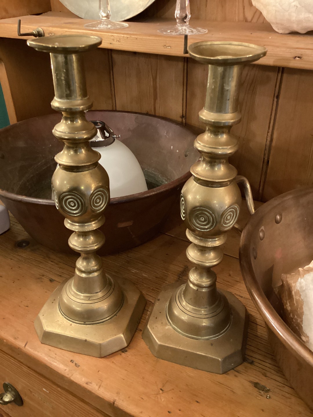 Pair of Antique Brass Candlesticks Etsy