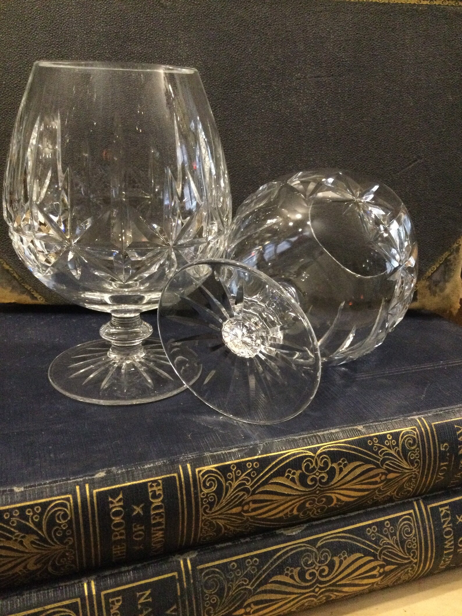 Pair of Large crystal Brandy Glasses Etsy