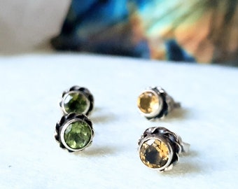 Boucles D'oreilles En Argent 925 Avec Citrine, Péridot Et Prehnite, Neuves