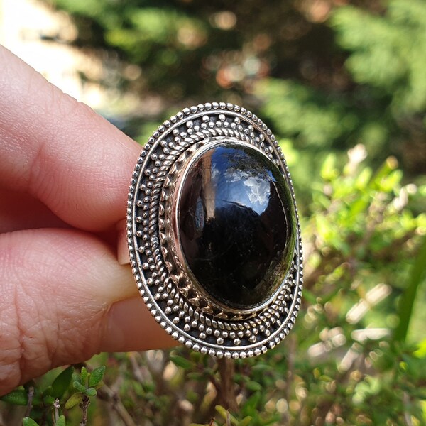 Black Tourmaline ring on Silver.