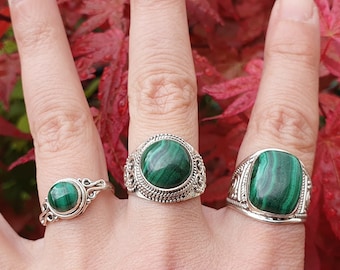 TAILLE 56: Bagues MALACHITE sur ARGENT massif  au choix