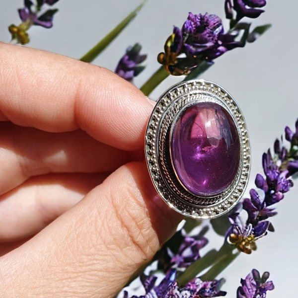 Bague AMETHYSTE sur ARGENT massif 925. splendide monture indienne.