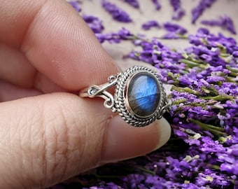 Bague LABRADORITE ovale sur ARGENT 925 _ Bague Femme