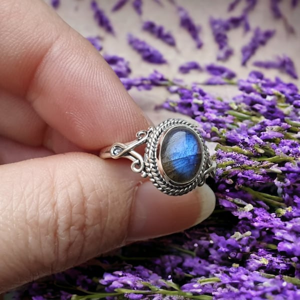 Bague LABRADORITE ovale sur ARGENT 925 _ Bague Femme