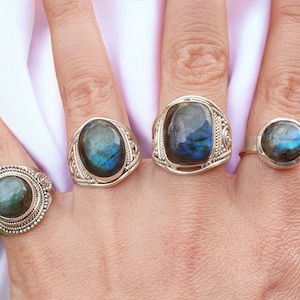TAILLE 57 : Bagues LABRADORITE sur ARGENT massif  au choix