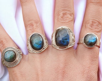 TAILLE 57 : Bagues LABRADORITE sur ARGENT massif  au choix