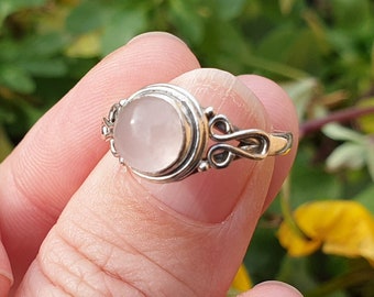 Bague QUARTZ ROSE ronde sur ARGENT massif 925