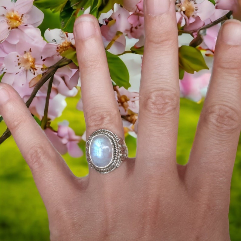 Bague PIERRE de LUNE (Peristerite) ovale sur ARGENT