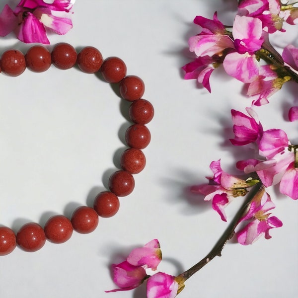 Bracelet perles de Jaspe Rouge. Perles Pierres Naturelles