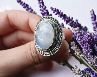 Bague PIERRE de LUNE ovale montée sur ARGENT 925