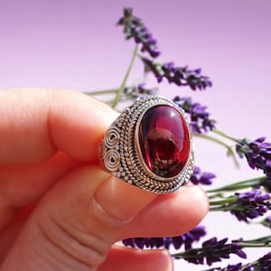 GARNET RING on 925 SILVER