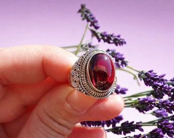 GARNET RING on 925 SILVER
