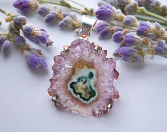 Amethyst flower pendant on solid silver - Amethyst stalactite