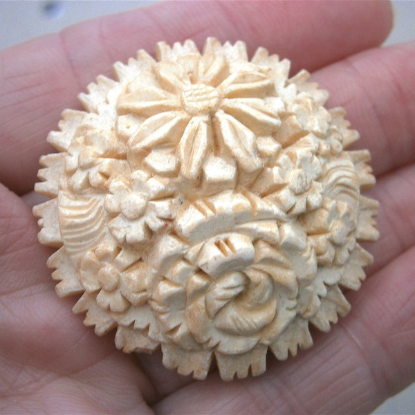 Antique Floral Carved Pin Brooch