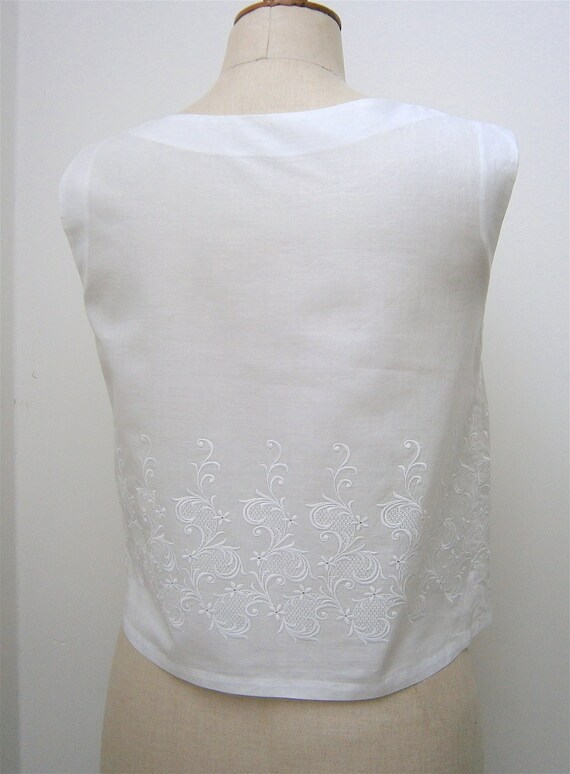 Vintage 1950s 50s White Cotton Lawn Embroidered B… - image 3