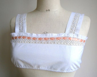 Antique French Bandeaux Bralet White Cotton 1920s 30s French lingerie