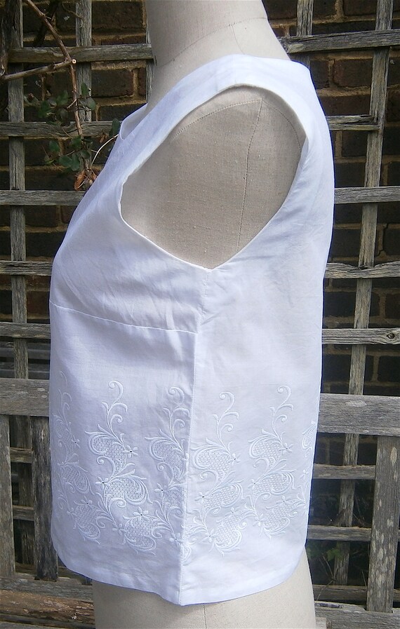 Vintage 1950s 50s White Cotton Lawn Embroidered B… - image 8