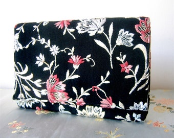 Antique Art Deco 1930s Evening Bag Black Silk Embroidered Design