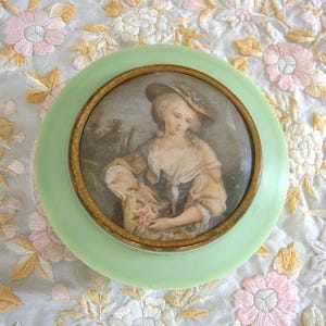 Vintage 1930s Dubarry Powder Pot Vanity Jar Jade Green Celluloid Vintage 30s Boudoir