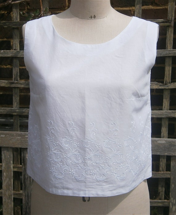 Vintage 1950s 50s White Cotton Lawn Embroidered B… - image 7