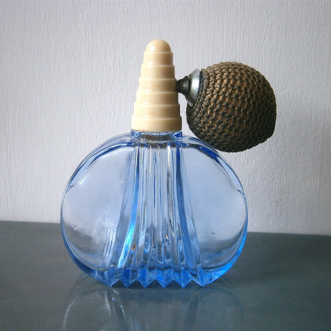 Vintage 1930s 30s Art Deco Blue Glass Geometric Perfume Etsy