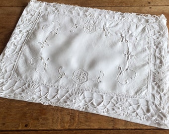 Antique White Linen & Lace Nightgown Case Lace Boudoir Cushion Edwardian