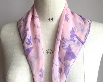 Vintage 1930s 30s Art Deco Silk Chiffon Scarf Scarve Pink & Lilac Chiffon Scarf