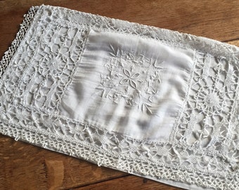 Antique Edwardian Nightgown Case Lace & White Cotton Lawn Boudoir Cushion