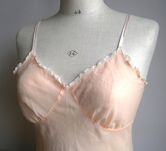 Vintage 1950s 50s Peach Sheer Nylon Peach Lace Tr… - image 2