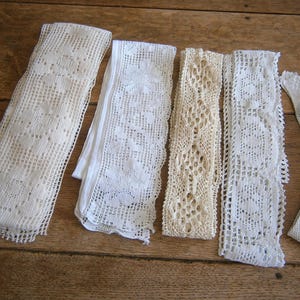 Antique & Vintage Lace Trim White, Ecru, Ivory, 5 Lengths, Sewing, Crafts, Journals etc