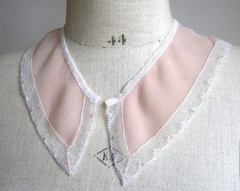 Vintage 1930s Collar Pink Silk & Lace 30s French Collar