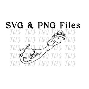 May include: A black and white line drawing of the island of Bermuda. The text "SVG & PNG Files" is above the image.