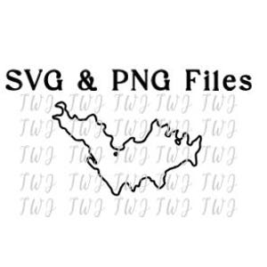 May include: A black and white outline of a map of an island with the text "SVG & PNG Files" above it. The text "TWI" is repeated in a pattern below the map.