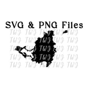 Puede incluir: Silueta en blanco y negro de la isla de Puerto Rico con el texto "SVG & PNG Files" encima.