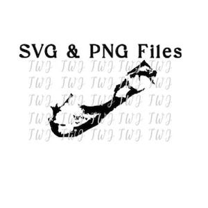 May include: Black and white silhouette of the island of Bermuda. The text "SVG & PNG Files" is above the island.