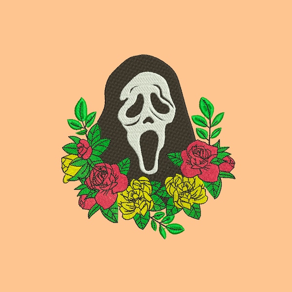 Ghost face embroidery Ghost face in flower design Day of the dead embroidery Flower embroidery Bones of human body Halloween embroidery