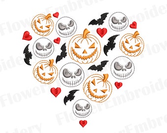 Pumpakungen av halloween Mardrömsskalleskelett Broderi med spöksäsong Spökbroderi Hjärtbroderi Halloween maskinbroderi